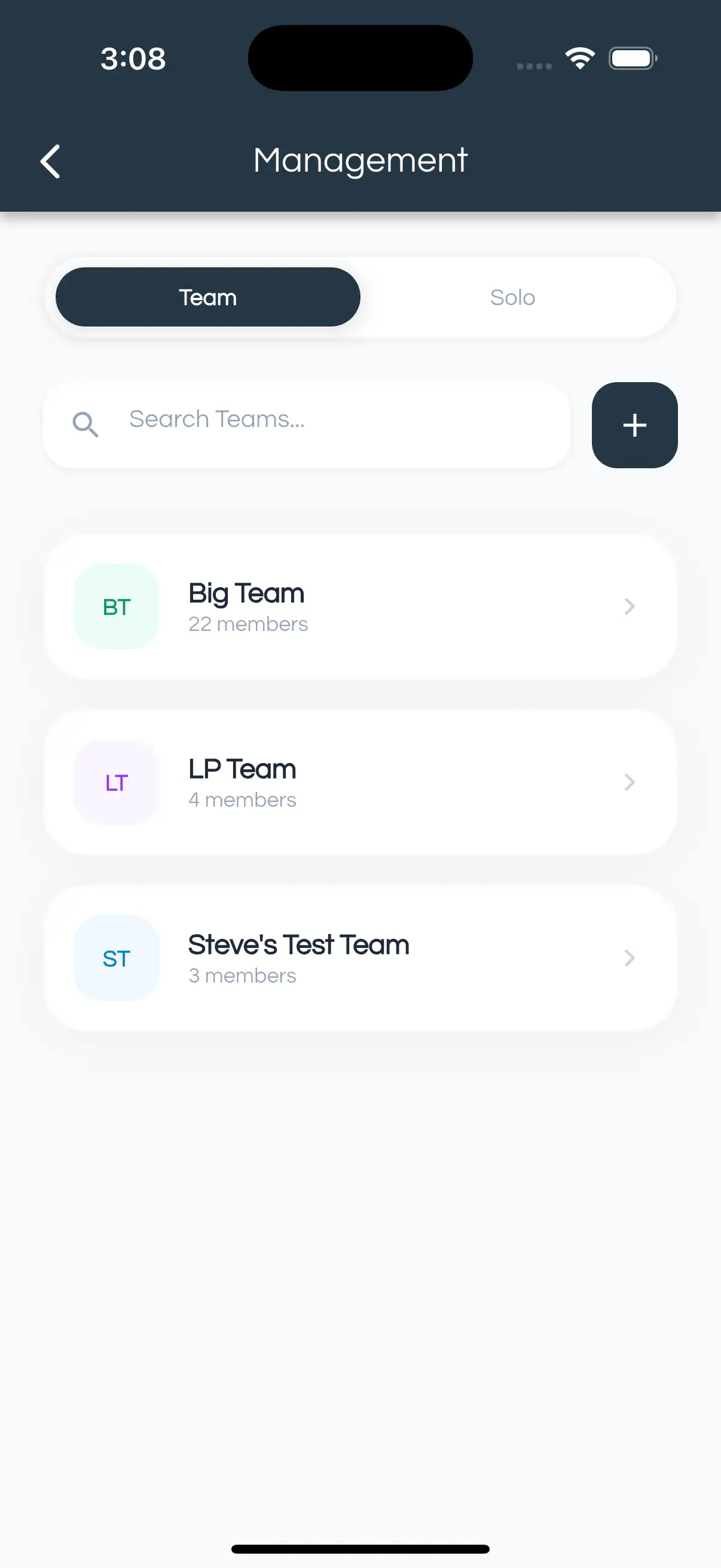 AxIT app teams management screen